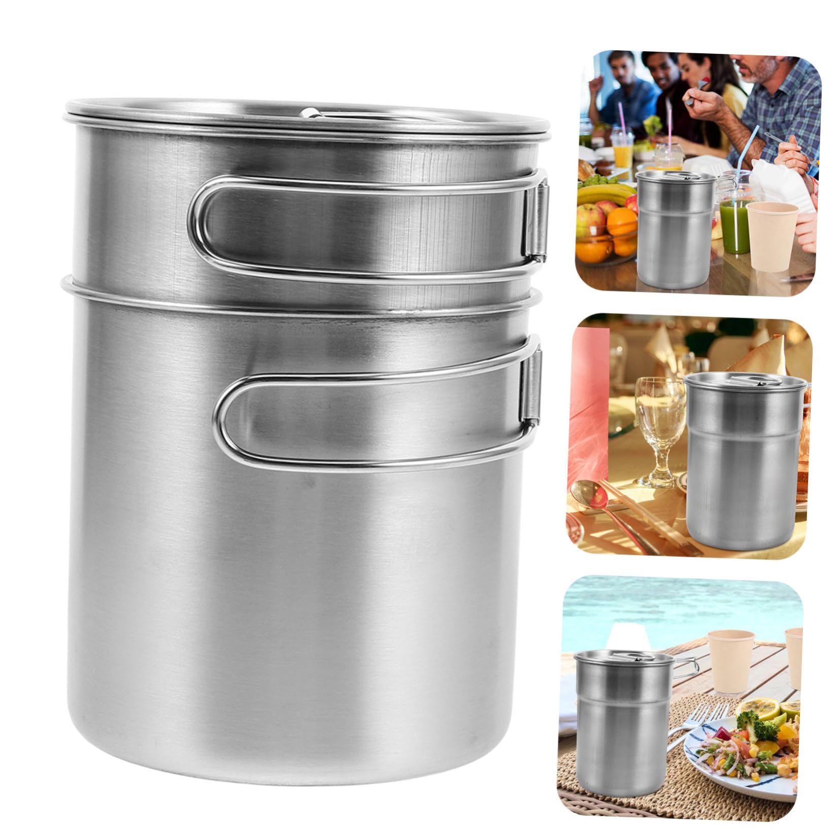 Toyvian Campingbecher aus Metall 2 Stück-pack mit Klappbaren Griffen | Edelstahl, Rundes Design, Stapelbar, Vielseitig Nutzbar, für Kaffee und Getränke Beim Camping und Wandern