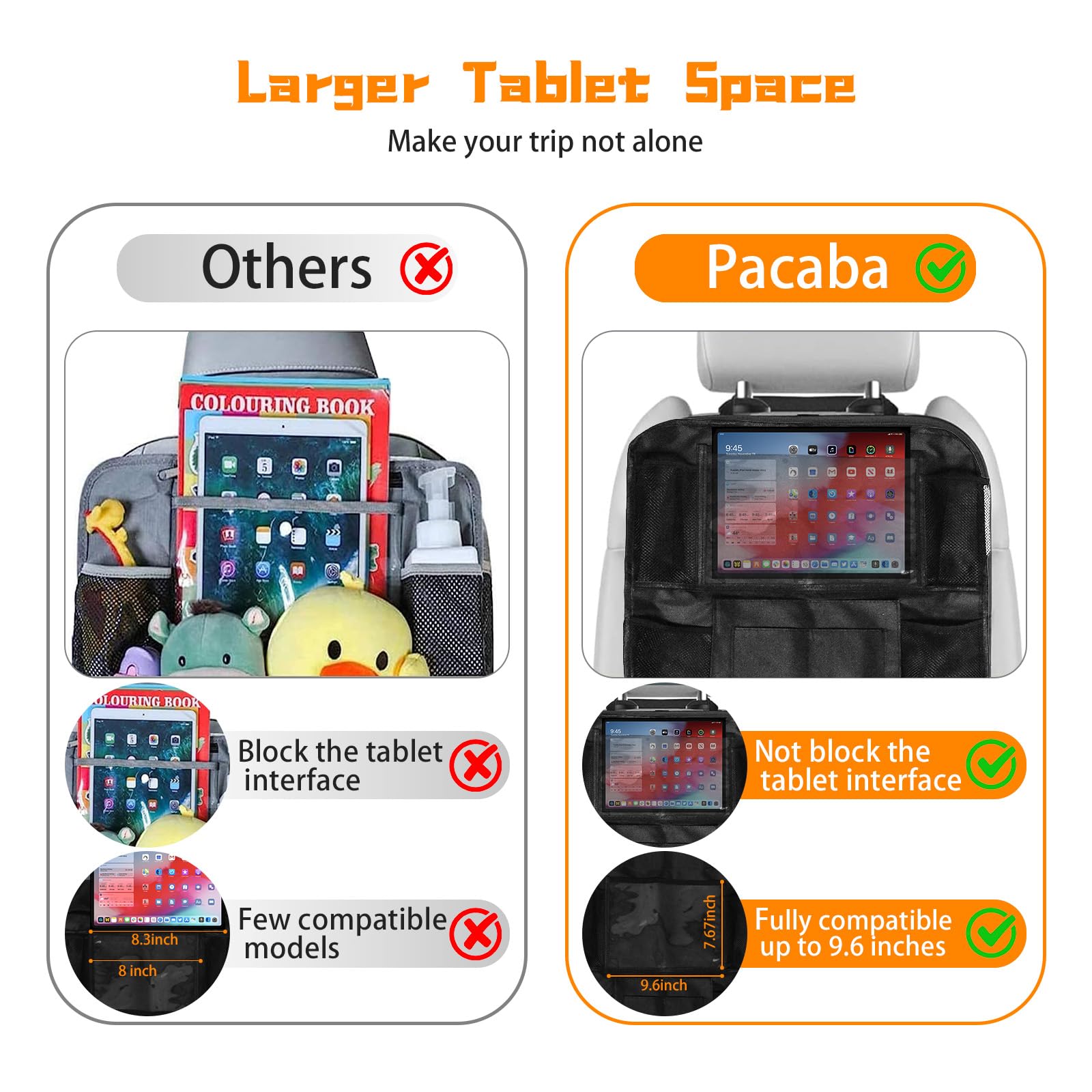 Aoeeki Back Seat Car Organizer, Car Organizers Bag with Touch Screen Tablet Holder 10 Storage Pockets for Kids Toddlers Car Seats, Travel Accessories,Road Trip Essentials Black