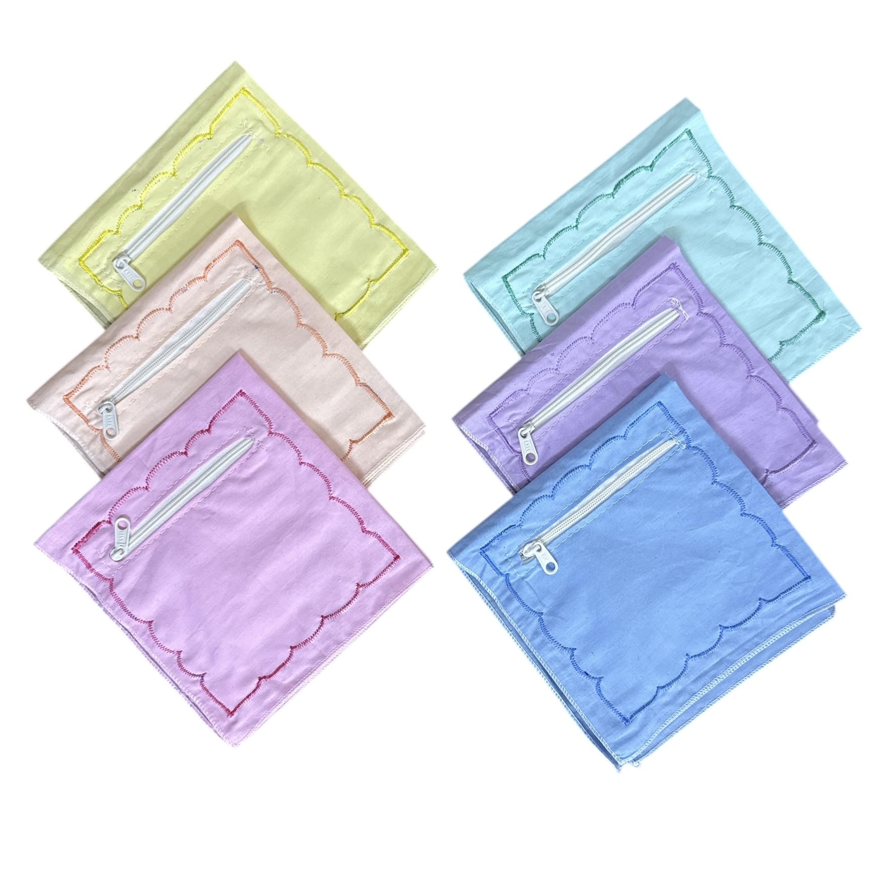 Pocket Hanky with Zipper for Ladies & Kids – Soft 100% Cotton Handkerchief with Pocket to Store Cash, Cards, Medicine, Tickets, or Keys | Travel & School Essentials (Pack of 6) Multicolour-image-14