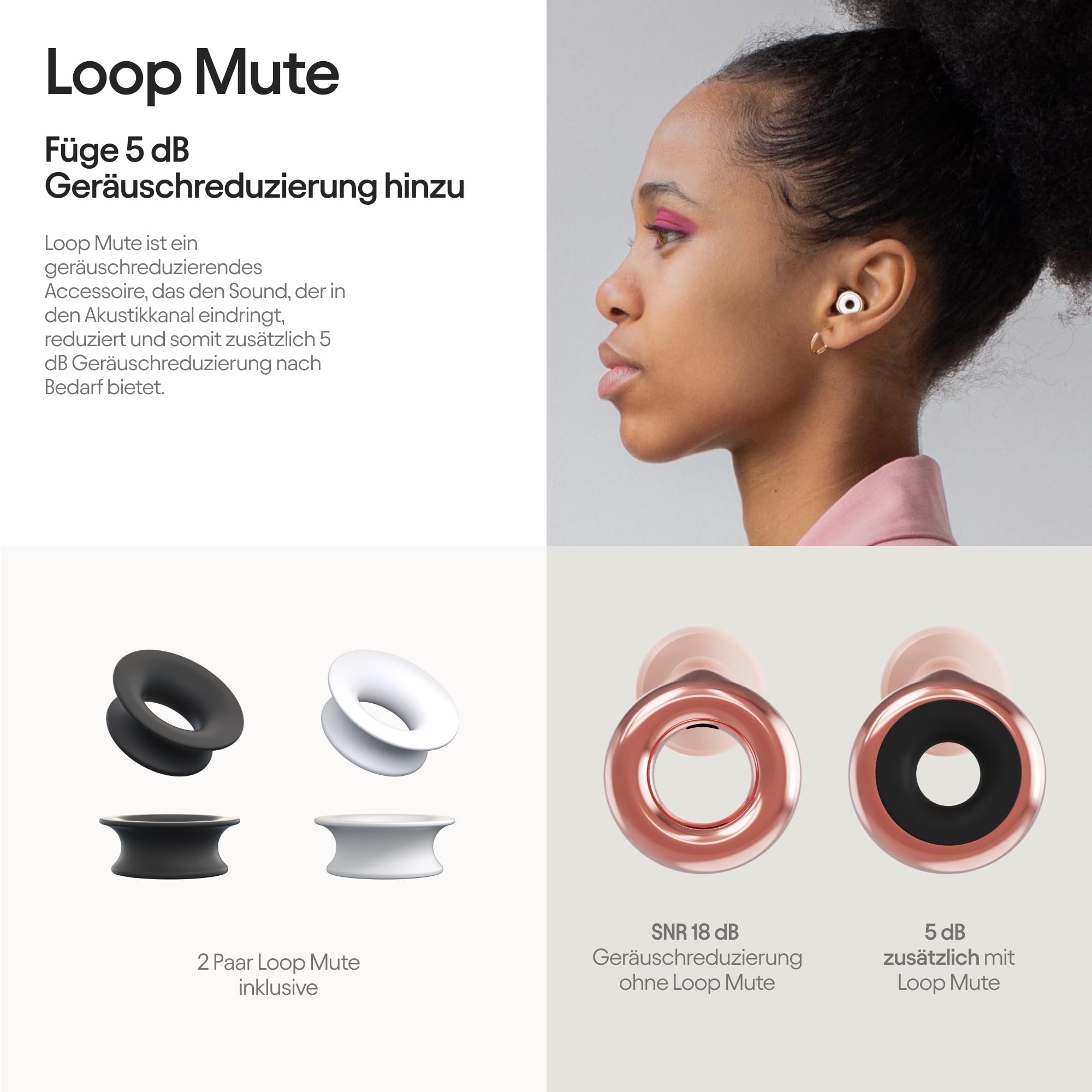Loop Experience Plus Ohrstöpsel - High Fidelity Gehörschutz für Musiker, DJs, Schlagzeuger, Festivals und Konzerte - 18dB Lärmreduzierung - Earplugs mit Extra Zubehör - Rose Gold