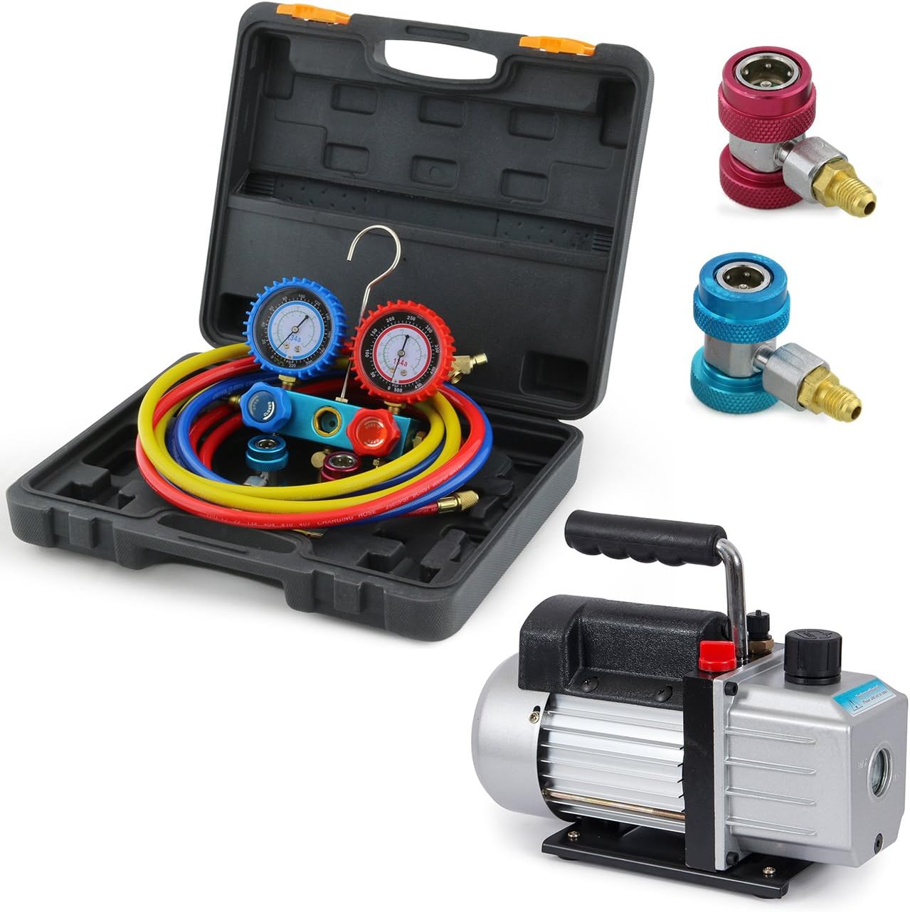 ARKSEN Vacuum Pump (4CFM, 1/3HP) & A/C Refrigeration Manifold Gauge (R134A)