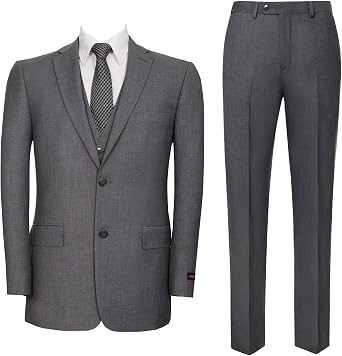 AMY ZHU Mens 3 Piece Suit Classic Fit Blazer Vest and Pants Set with Hidden Expandable Waist Business Wedding Formal Suit