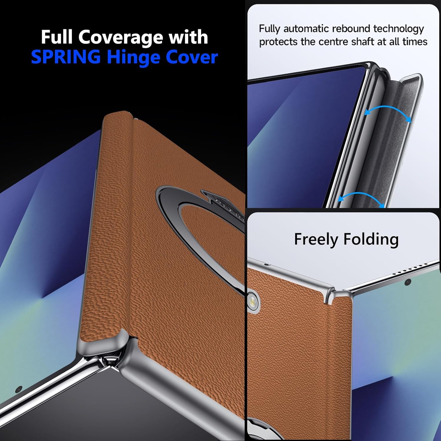 for Samsung Galaxy Z Fold 7 Case with Ring Stand, [ONLY Back Case] Genuine Leather Magnetic Case Compatible Magnetic Accessorie Hinge Protector Cover Slim Leather Back Cover for Z Fold 7 Brown