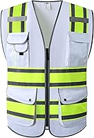 Vista 37 de JKSafety - Chaleco de seguridad azul con cremallera frontal de alta visibilidad, 9 bolsillos, azul con tiras reflectantes de doble tono, estándares