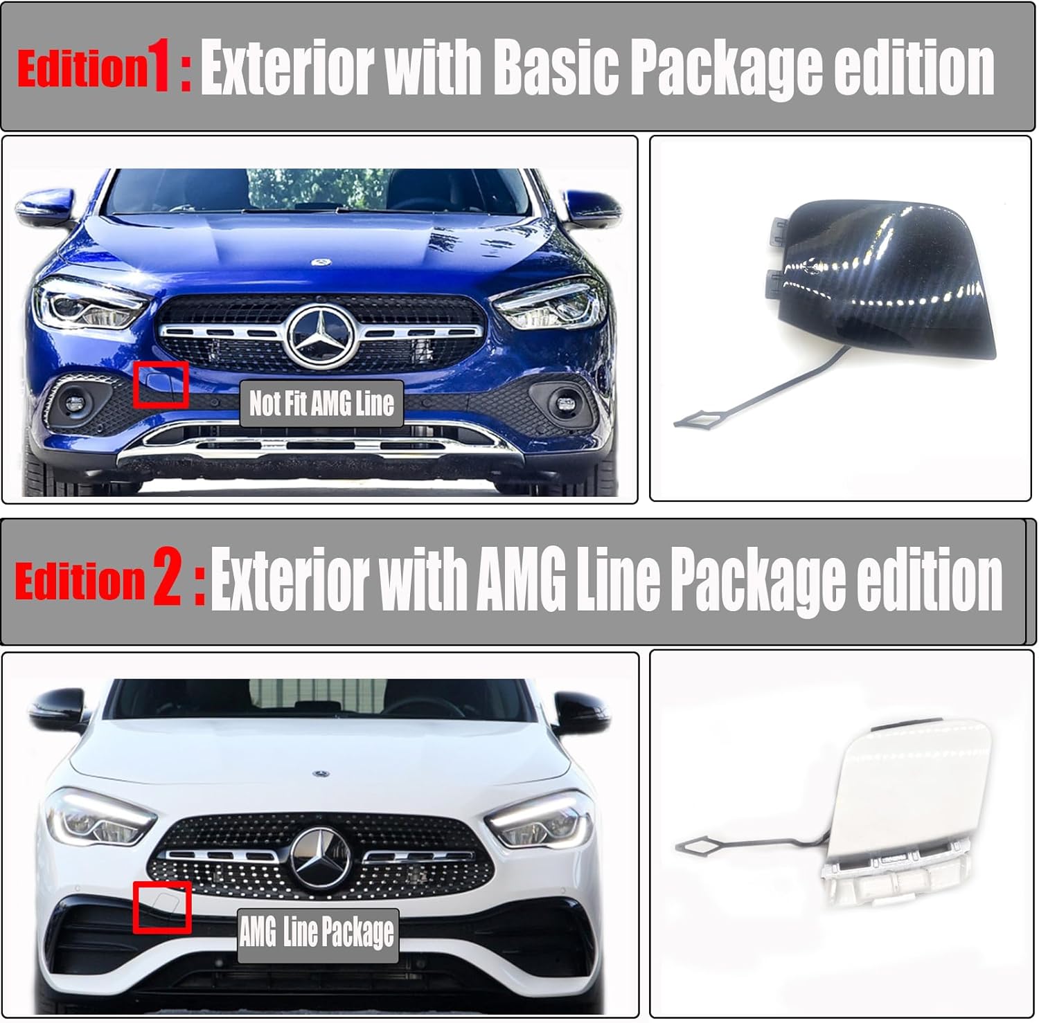 Front Tow Cover Fit 20-23 Mercedes Benz GLA Class W247 X247 AMG Line for GLA180 GLA200 GLA220 GLA250 GLA35 GLA45 SUV 2020 2021 2022 2023 Bumper Hook Eye Cap