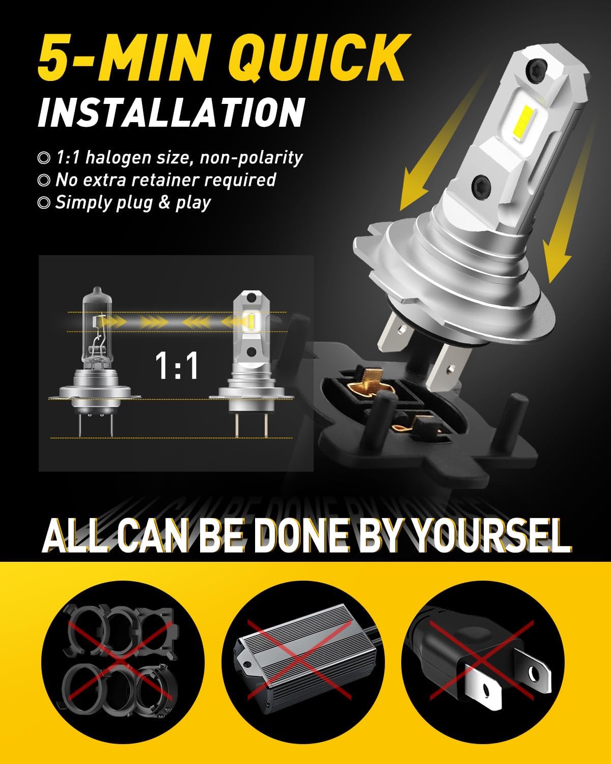 AUXITO H7 Bulb - 6X Halogen Brightness 6500K White, Plug & Play Installation, No Adapters Needed, 99% Vehicle Compatible, Enhanced Night Vision