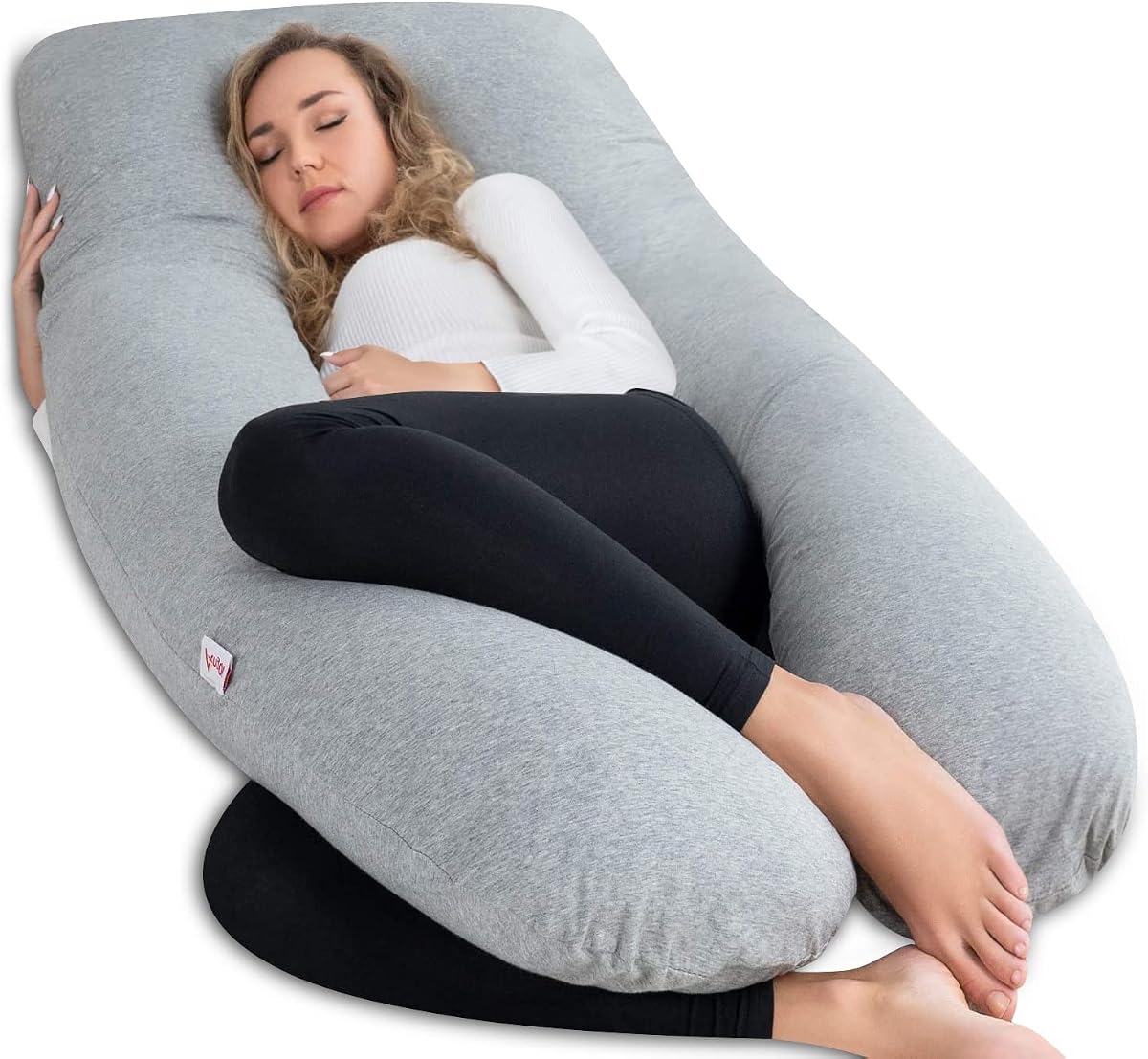 Pregnancy Pillows, U Shaped Pregnancy Body Pillow for Sleeping, 55 inch Maternity Pillow for Pregnant Women with Cooling Jersey Cover, Grey