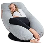 AngQi Pregnancy Pillows, U Shaped Pregnancy Body Pillow for Sleeping, 55 inch Maternity Pillow for Pregnant Women with Cooling Jersey Cover, Grey