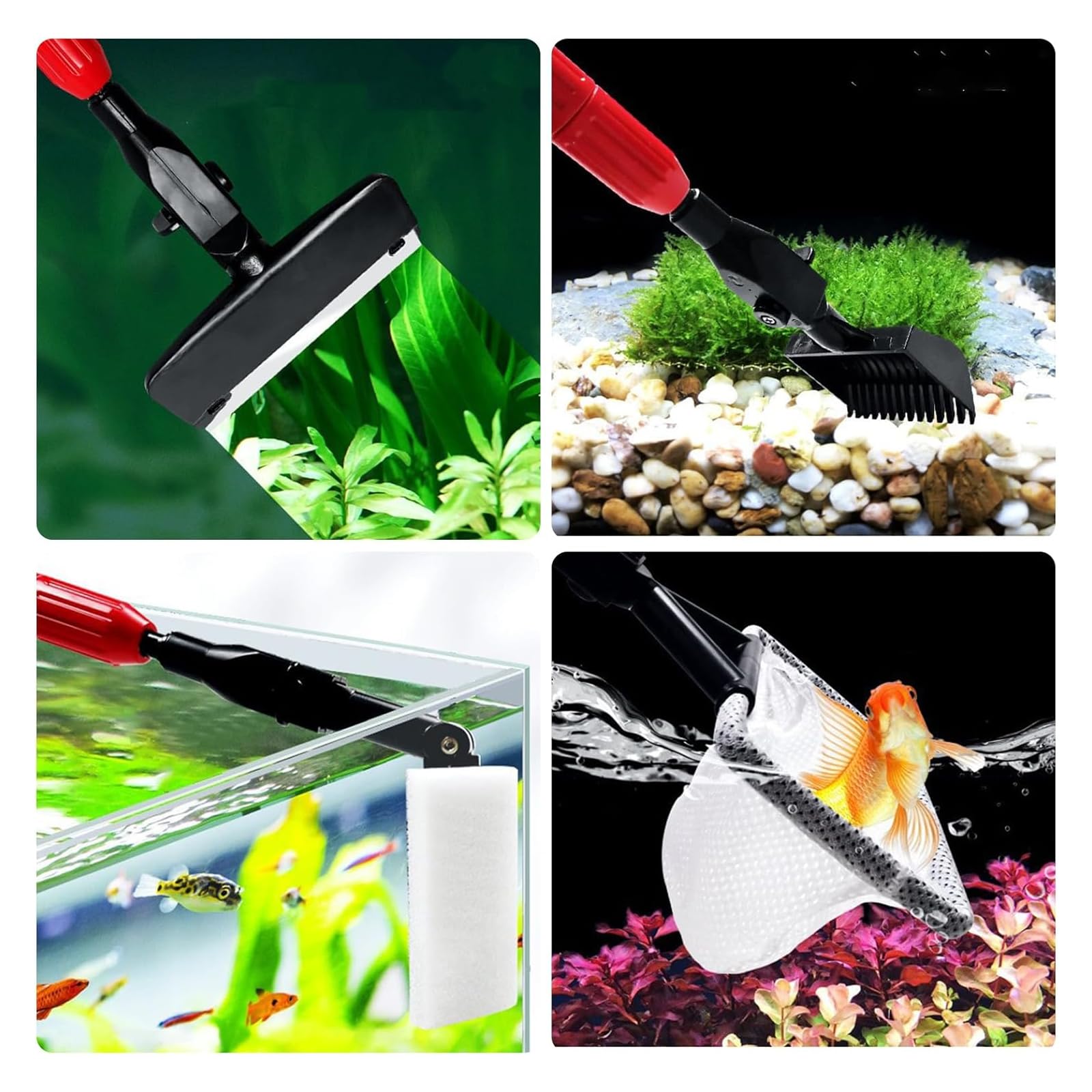 Outils de nettoyage d'aquarium 6 en 1, kit de nettoyage d'aquarium, kit d'outils de nettoyage d'aquarium, 6 en 1, grattoir, filet de pêche, râteau à sable pour l'entretien de l'aquarium