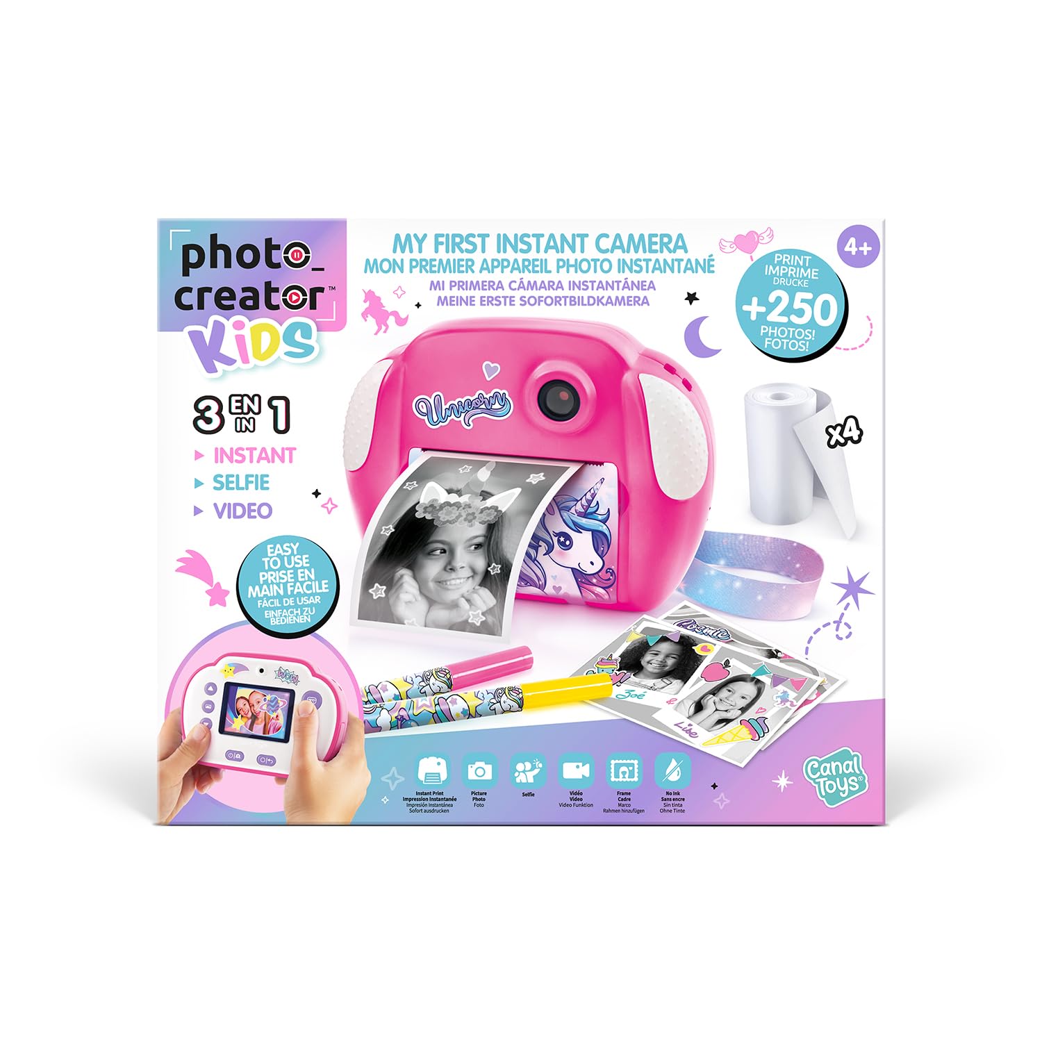 Canal Toys - Photo Creator - Appareil Photo à Impression Instantané Rose pour Enfants de 4 Ans+ - Selfie & Caméra Vidéo - Impression sans Encre sur Papier Thermique - Cadre - Idée Cadeau - CLK 013