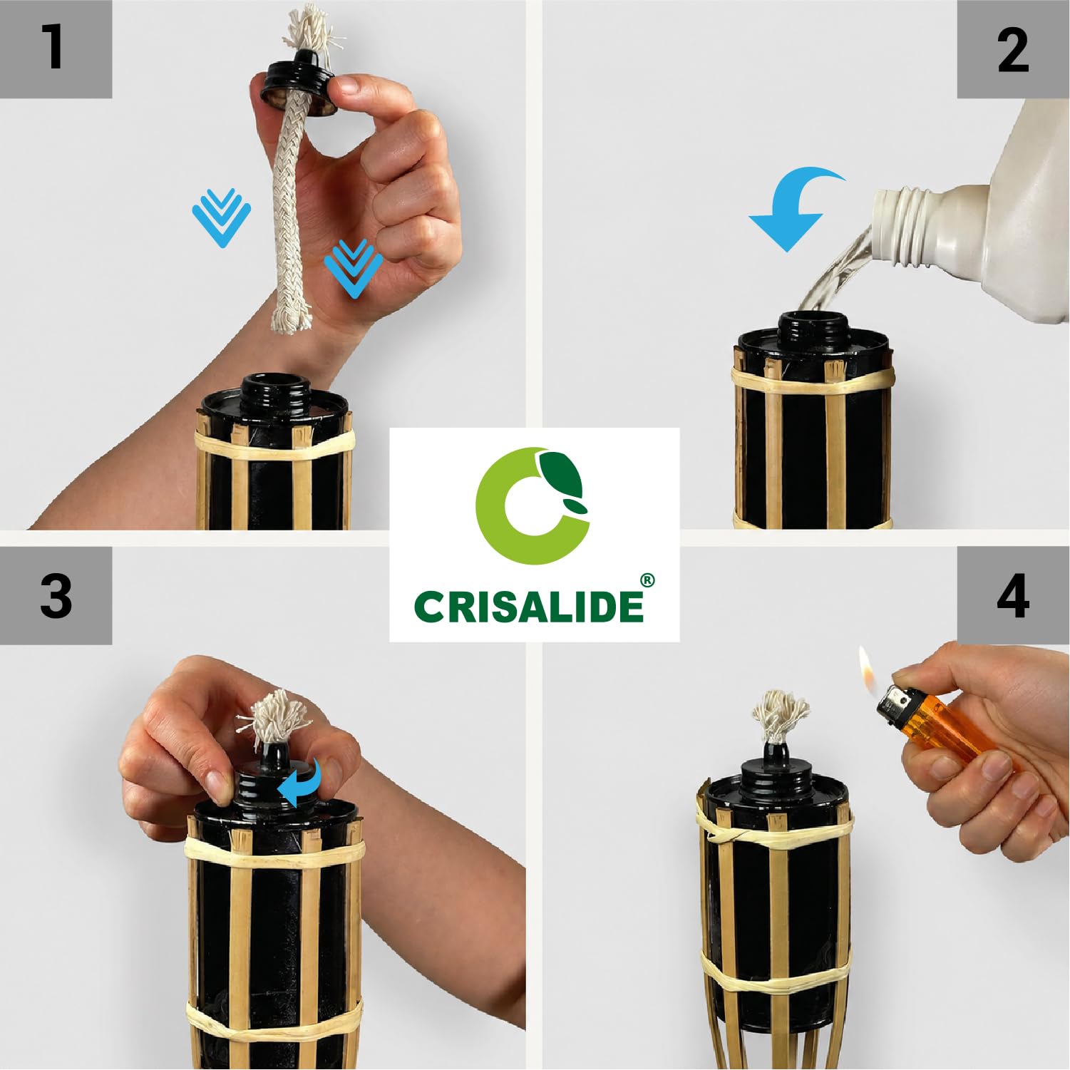 Crisalide® - Torce ad Olio in Bambù per Giardino – Fiaccole Decorative da Esterno con Serbatoio in Metallo e Stoppino – Ideali per Patio, Vialetti e Piscina – Set 5 o 10 Pezzi (10, 120 Cm - 0,625 L)
