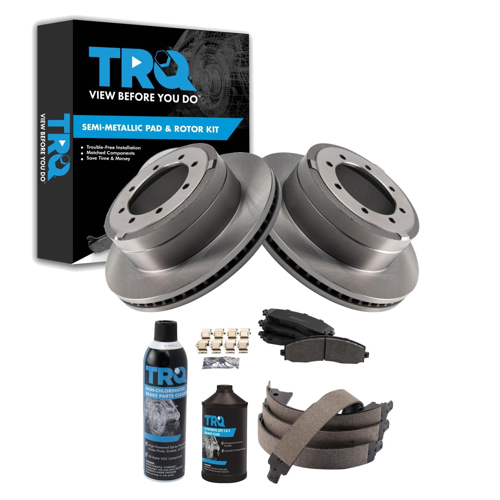 TRQ Rear Brake Pad &amp; Rotor Kit Semi-Metallic Compatible with 2013-2019 Ford F-350 Super Duty 2013-2014 F-450 Super Duty