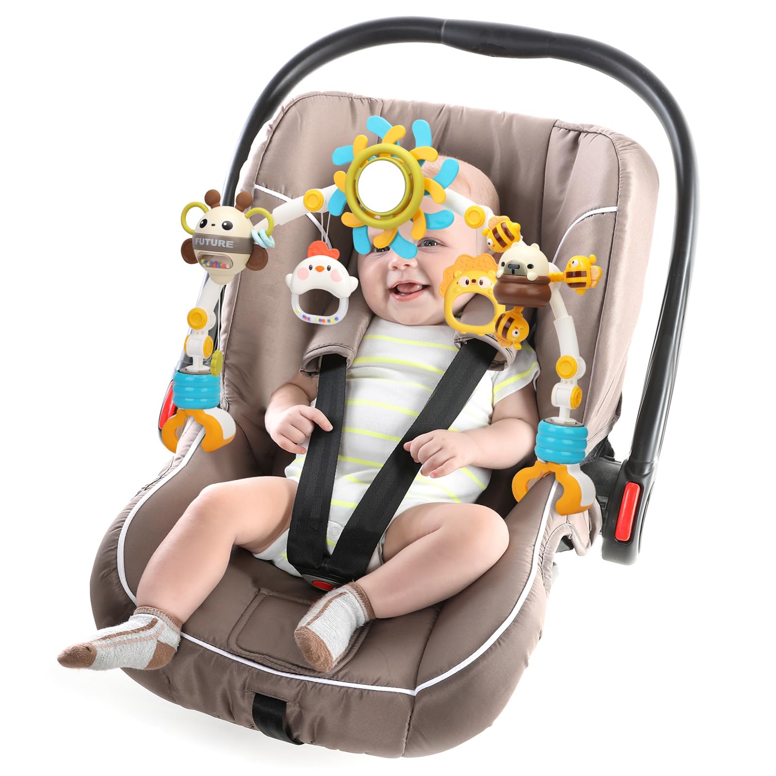 caterbee Barre de Jouets pour balançoire pour bébé, Arche d'activité de Voyage, Jouets pour Berceau pour Nourrissons et Tout-Petits. (Blue)
