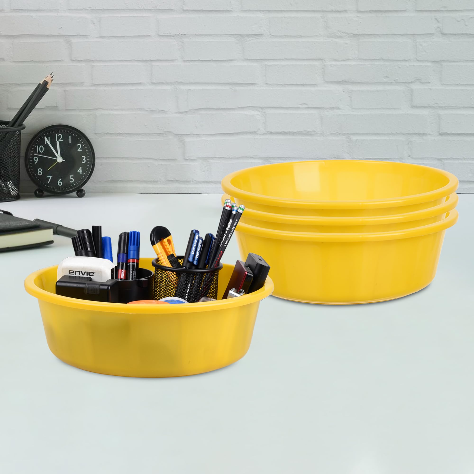 Urbane Home Pack of 4 Desk Organizer | Stationery Organizer Tub | Multipurpose Storage Organizer | Office Supplies Organizer for Pen-Pencil-Staplers-Clips | Desktop Organizer | 6 LTR | Yellow