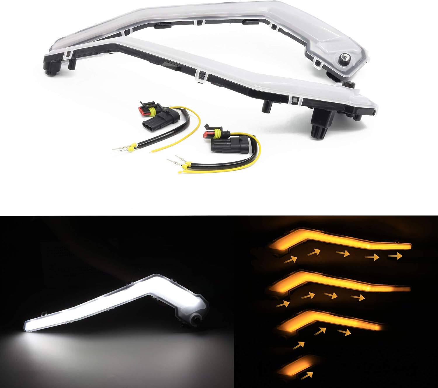 Front Signature Light with Flashing Light Compatible with Can Am Maverick X3 XDS XRS Max Turbo R 2017-2025 Replace for 710004994 710004995 Driving Light with Yellow Flowing Turn Signal Lights