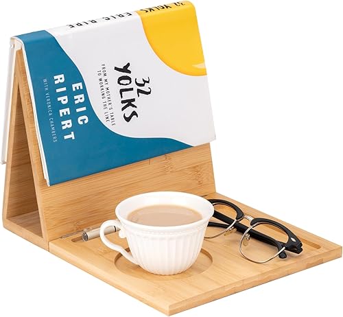 Soporte de madera para libros para reposar páginas, rincón de lectura, valet con taza de café, tazas, gafas, bolígrafo, soporte para iPad para