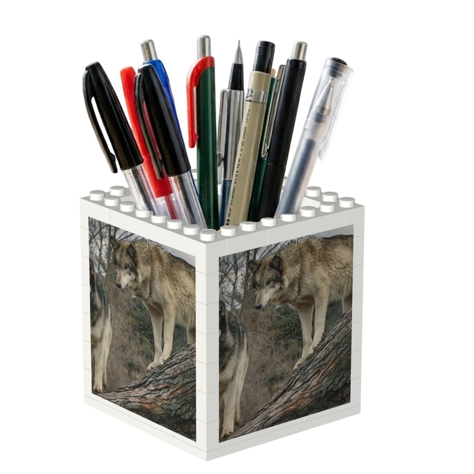 Poadnly Wolf Printed, Pen Pot Pencil Holder for Office Home School, Compact Desk Organiser for Office Stationery