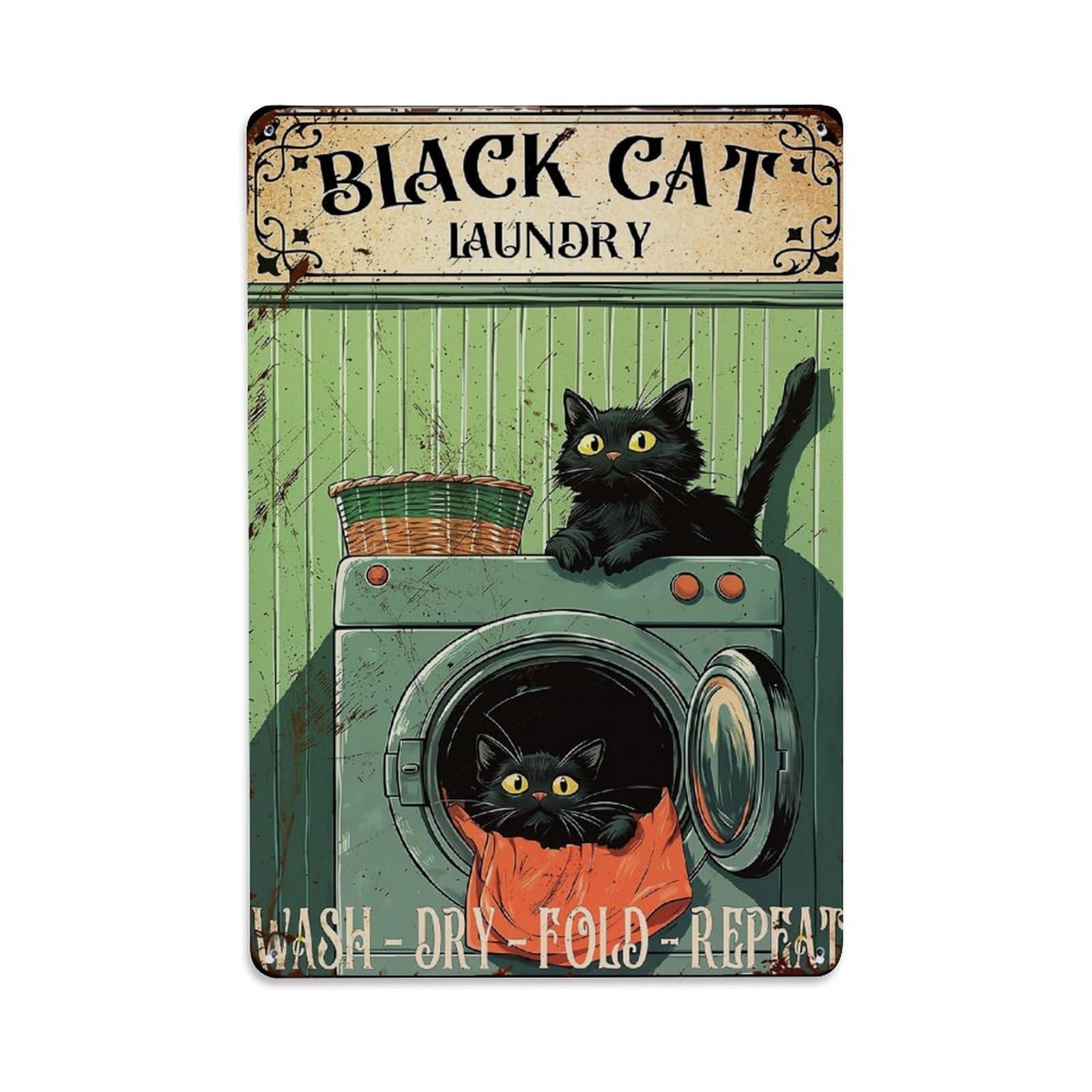 Bliveurn Vintage Black Cat Laundry Sign Retro Metal Tin Sign, Metal Poster For Home, Gaming Room, Studio Workshop,Bar,Garage Wall Art Decor 8X12 Inch