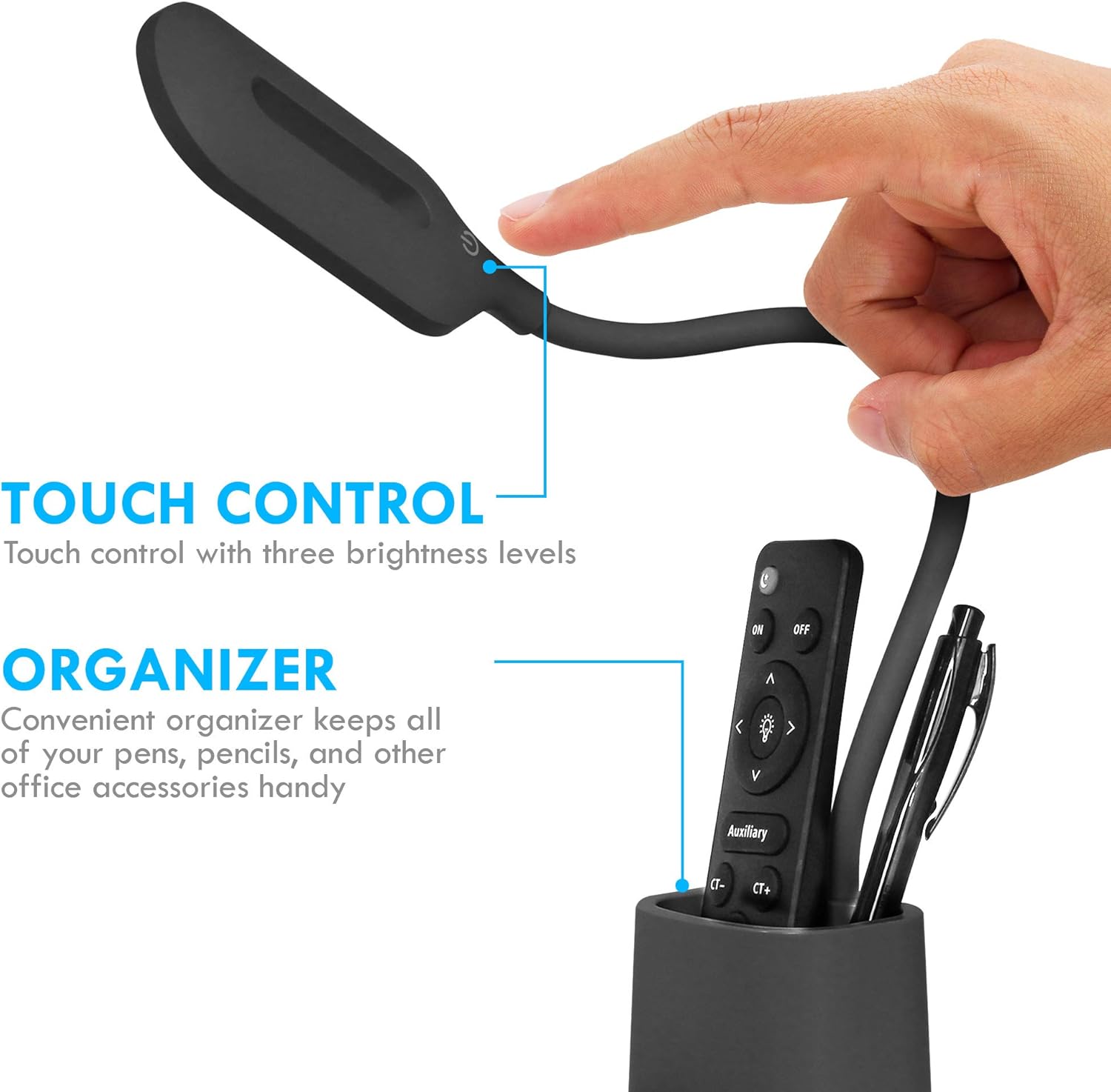 Black Adjustable LED Desk Lamp with Wireless Charger and Organizer