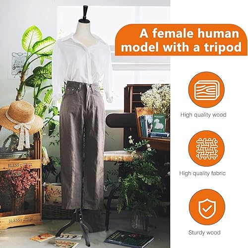Miniatura 2 de Forma de vestido de maniquí, modelo de vestido femenino, cuerpo de maniquí con pantalla de torso, 53-67 pulgadas, soporte de trípode ajustable