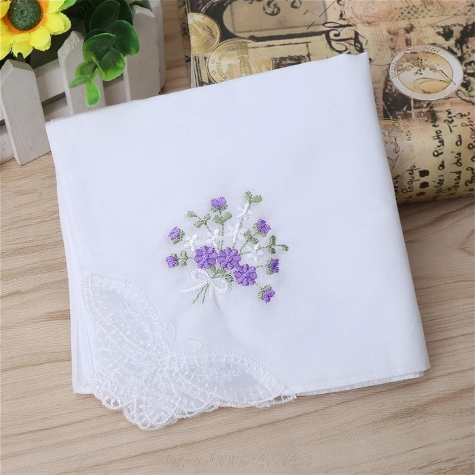 TaschentüCher 6 Stück Vintage Baumwolle Damen bestickte Spitze Taschentuch Frauen Blumen Einstecktuch