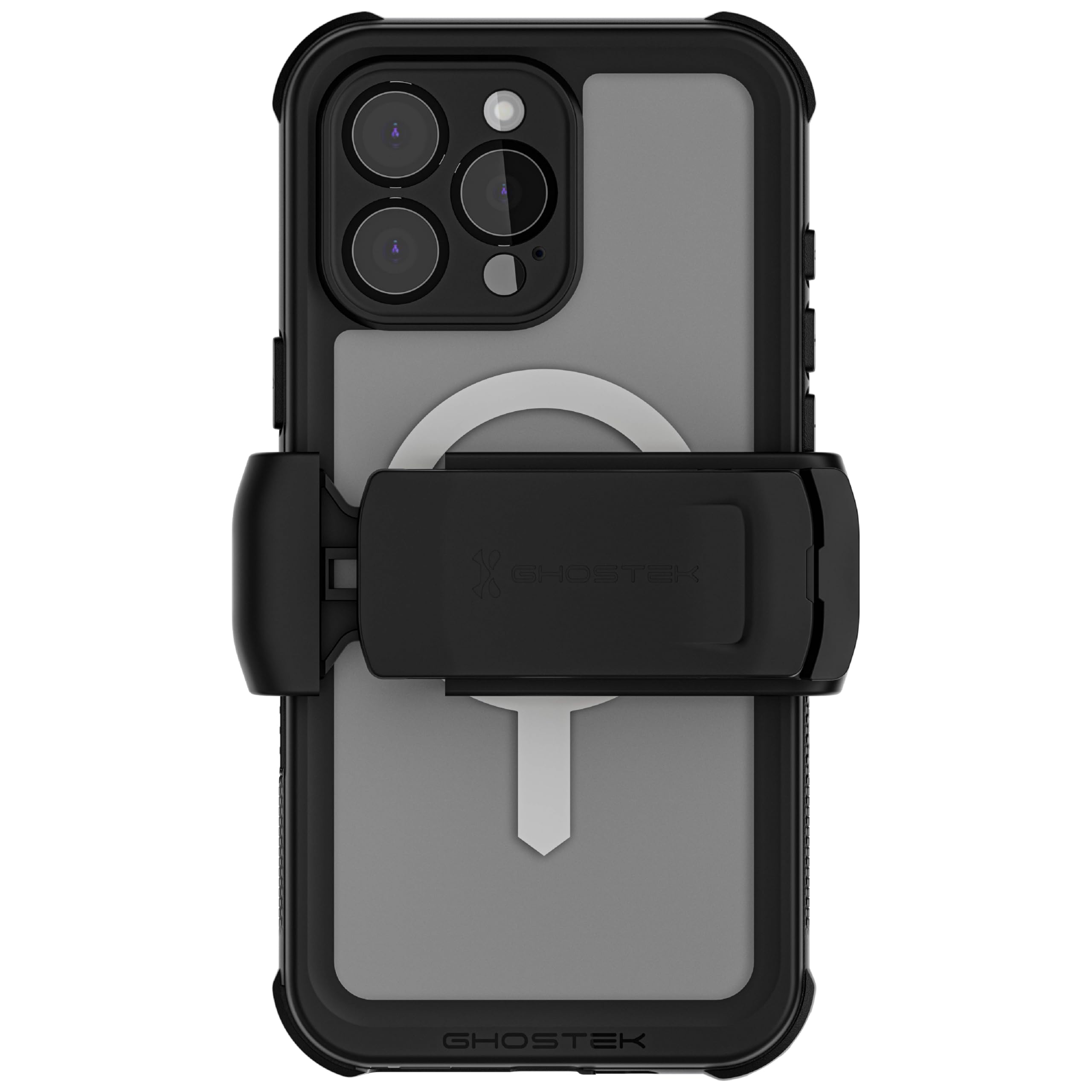 Ghostek® Direct Ghostek Nautical Waterproof Apple iPhone 16 Pro Max Case with Holster Belt Clip - Screen and Camera Protector, MagSafe Compatible, Rugged Heavy Duty Cover (6.9 Inch, Clear)