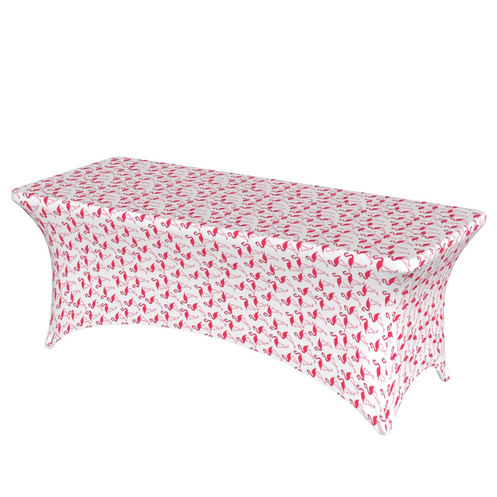 NImongt Pink Flamingo Pattern Print Elastic Rectangular Tablecloth Holidays Family Banquet Wedding Party Table Cover