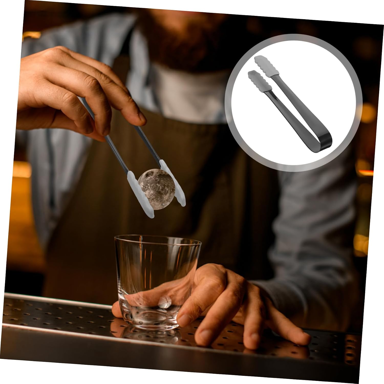 Mikinona 4pcs Food-grade Silicone Sleeve Ice Tongs Non-slip Stainless Steel Ice Cube Tool for Camping Serving