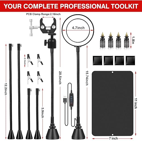Miniatura 8 de Soldadura de manos de ayuda con lámpara de aumento magnética grande 5X y estación de trabajo de soldadura resistente, 4 brazos de soldadura y 4
