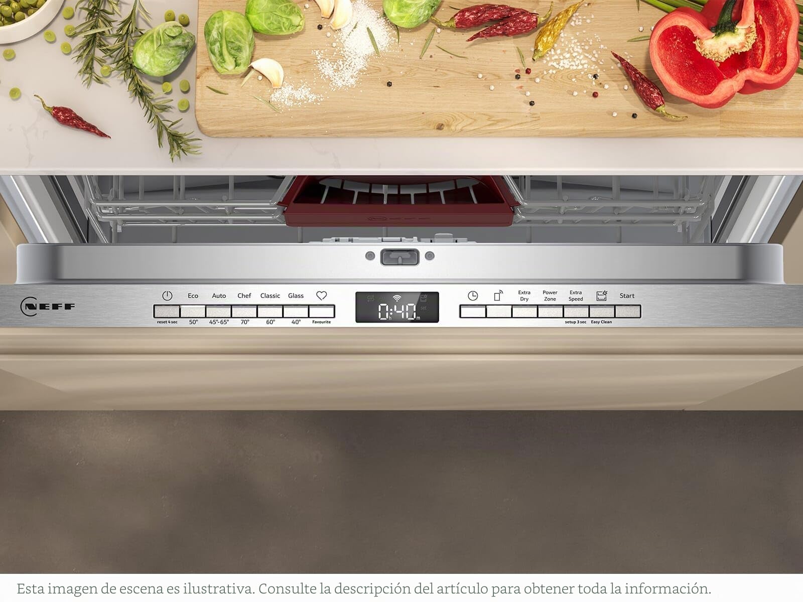 NEFF S155EVX04E, N 50, lavavajillas inteligente totalmente integrado, 60 cm, cajón para cubiertos, sistema de cesta Flex II, programa favorito, fuerte rendimiento de limpieza, apertura automática de