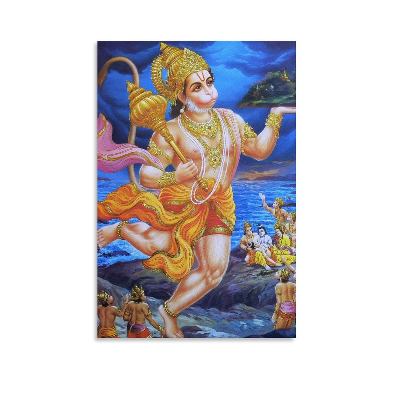 Hanuman Carrying Gandhamadan Parvat Hinduism Poster Indian Gods Religious Ritual Culture Wall Art Poster Gifts Bedroom Home Decor Picture Canvas Painting Posters 16x24inch(40x60cm)