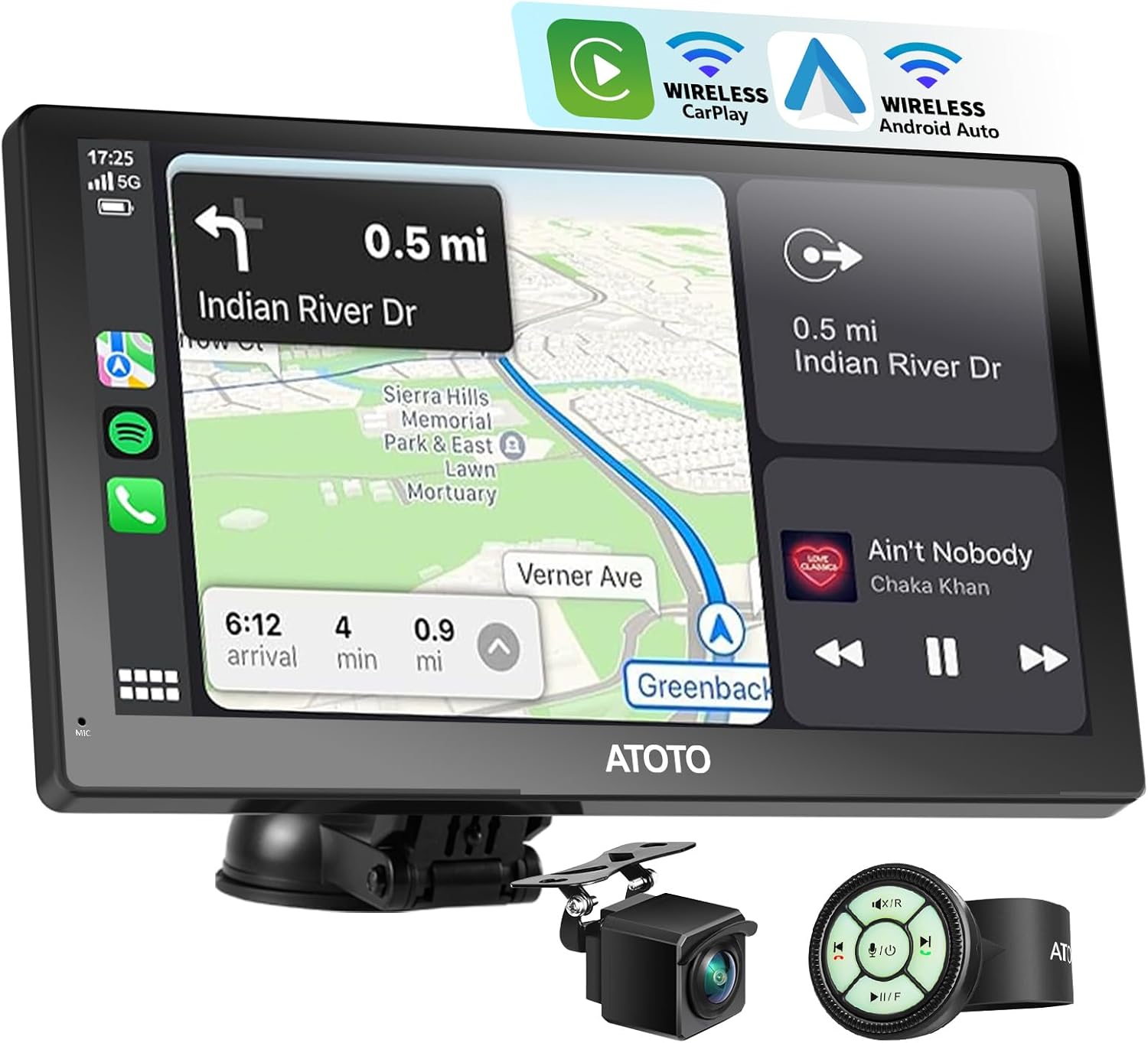 Portable Carplay & Android Auto Screen, ATOTO P8 Car Play Stereo with 7inch QLED Glare-Suppressing Touchscreen Display, HD 1080P WDR Rear Cam, OTA Upgrade, Remote Control, P807SD-RC