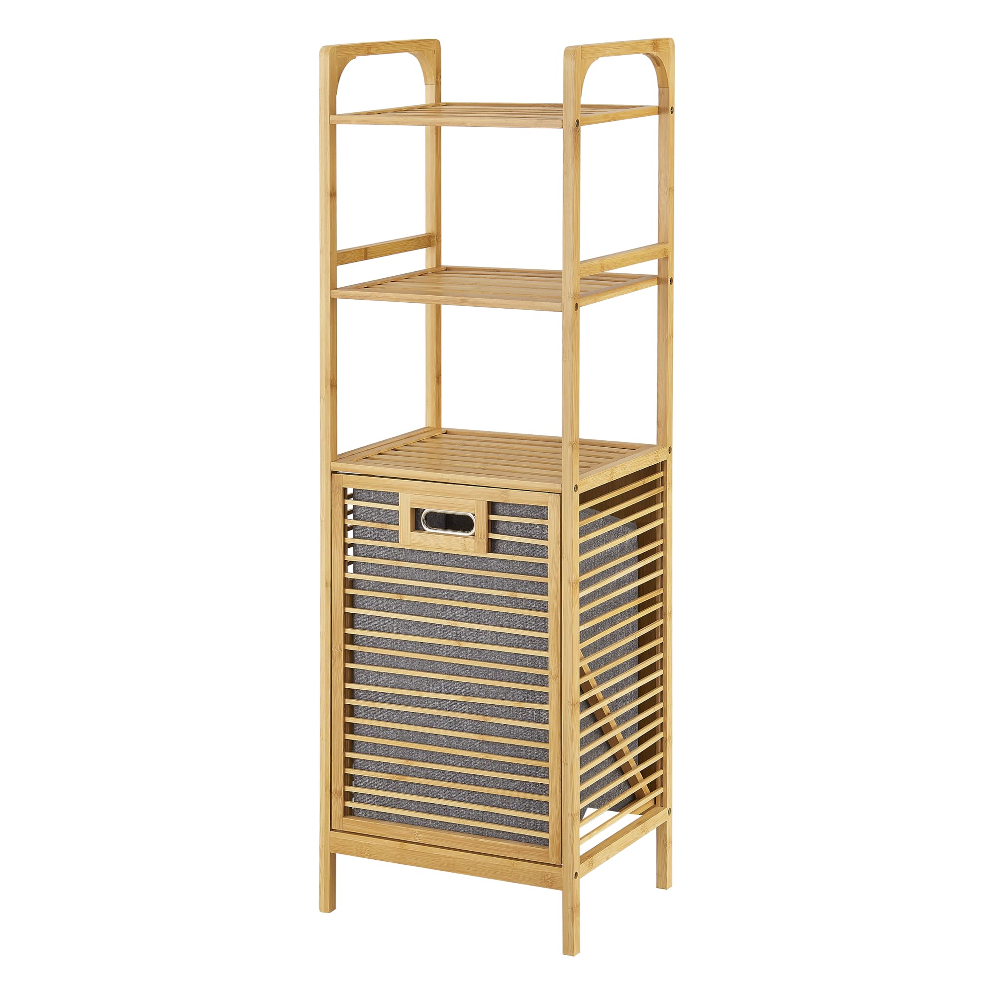 [en.casa] Estantería con Cesto Extraíble para la Colada Mueble de Baño Reclinable Ecológico Bambú Poliéster 118 x 40 x 31 cm Gris Natural