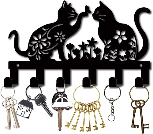CREATCABIN Soporte de metal para llaves de gato para colgar en la pared, soporte para llaves de hierro con 6 ganchos, organizador colgante de llaves
