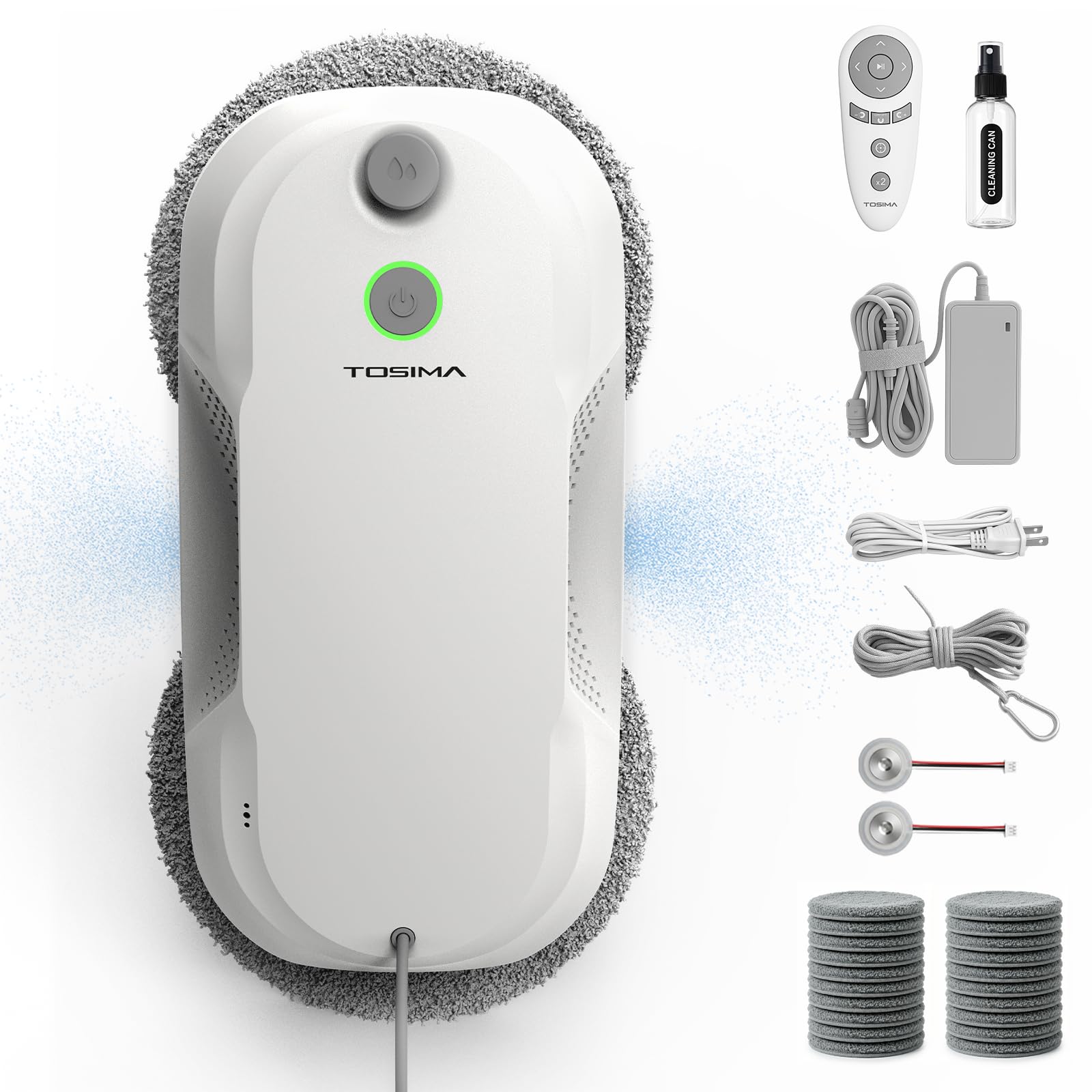 Tosima W5 Pro 6400 Pa Robot Lavavetri, Doppia Spruzzatura ad Ultrasuoni, Pulitore Automatico per Vetri, Telecomando, 20 Panni in Microfibra