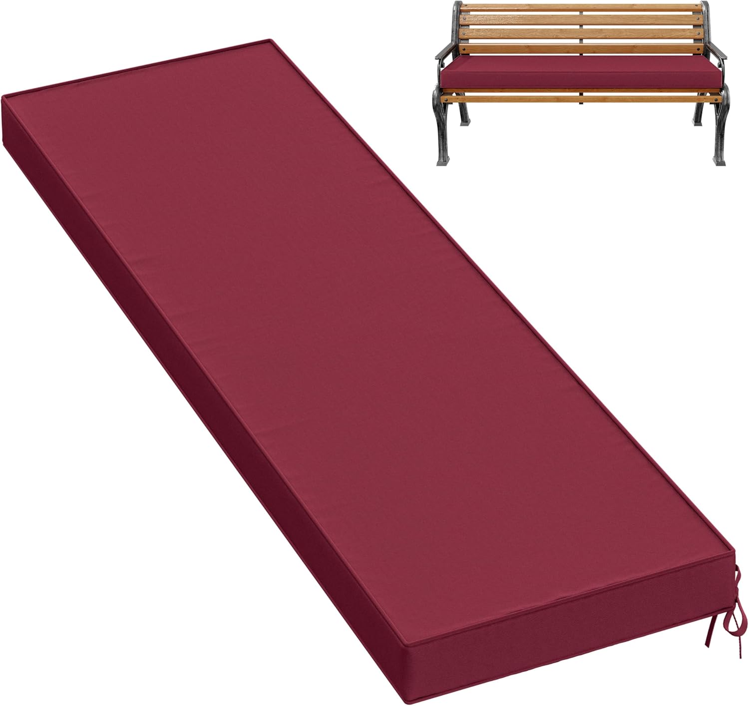 Premium Outdoor Bench Cushions for Patio Furniture 3.5inches Memory Foam Bench Cushion Waterproof Fade Resistant Porch Swing Cushions with Straps 6018 Inch Burgundy