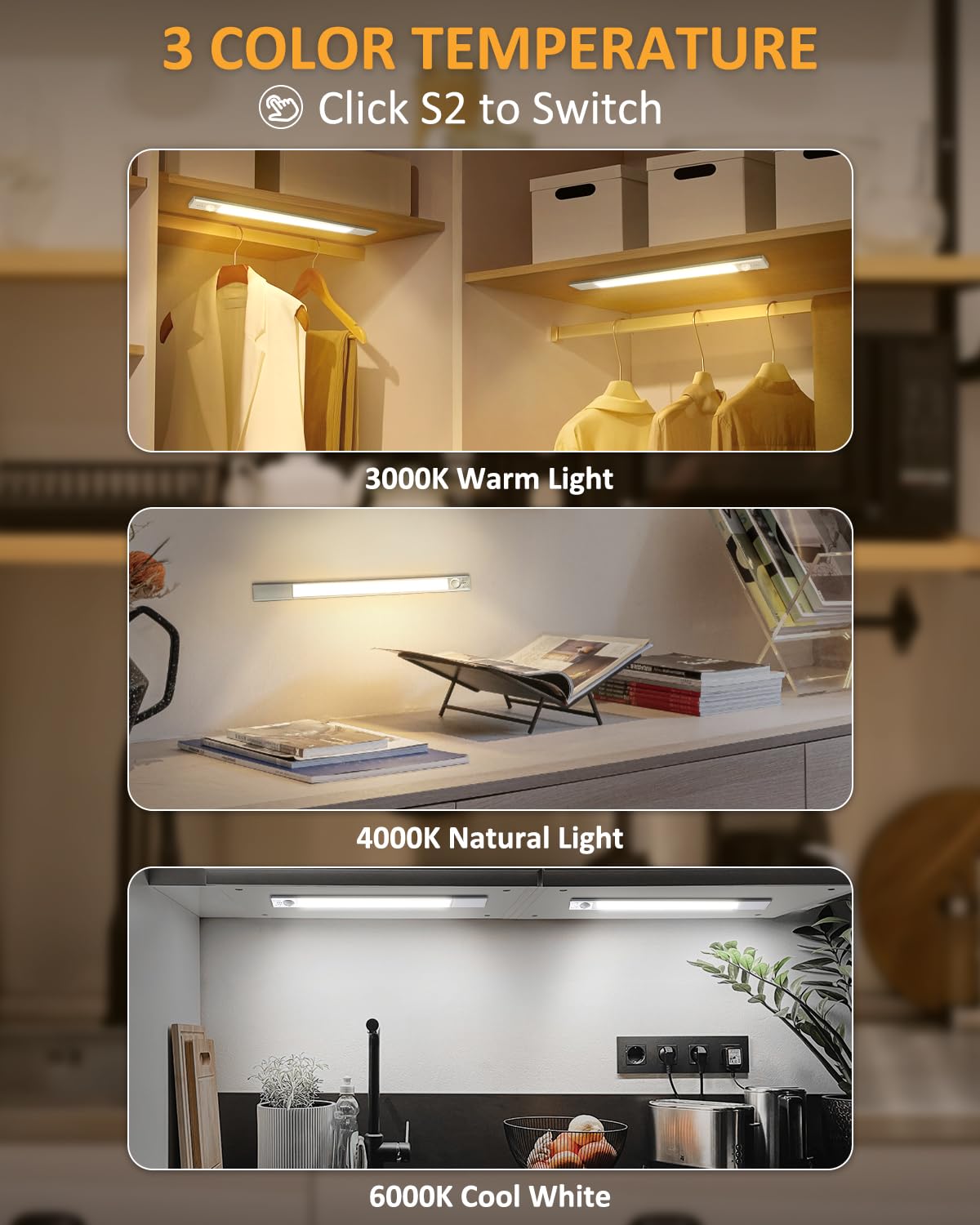 LEPOTEC 2023 – 64 Luces LED Enchufables Para Debajo Del Gabinete Con 10 Niveles De Brillo, Barra