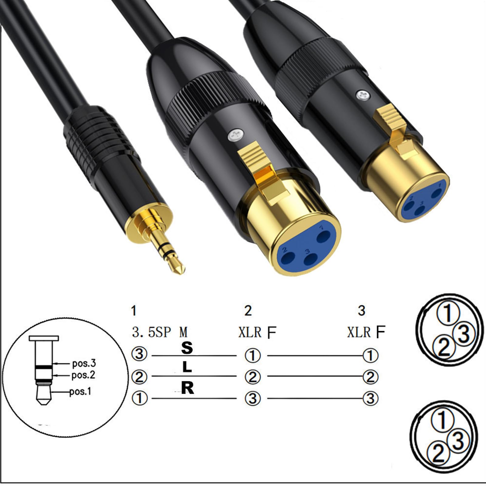MOTONG XLR-Mikrofonkabel, vergoldeter Stecker auf Dual-XLR-Buchse, unsymmetrisches Verbindungskabel für Mikrofon, Soundkarte, Camcorder und mehr, 0,5 m (Stecker auf Buchse)