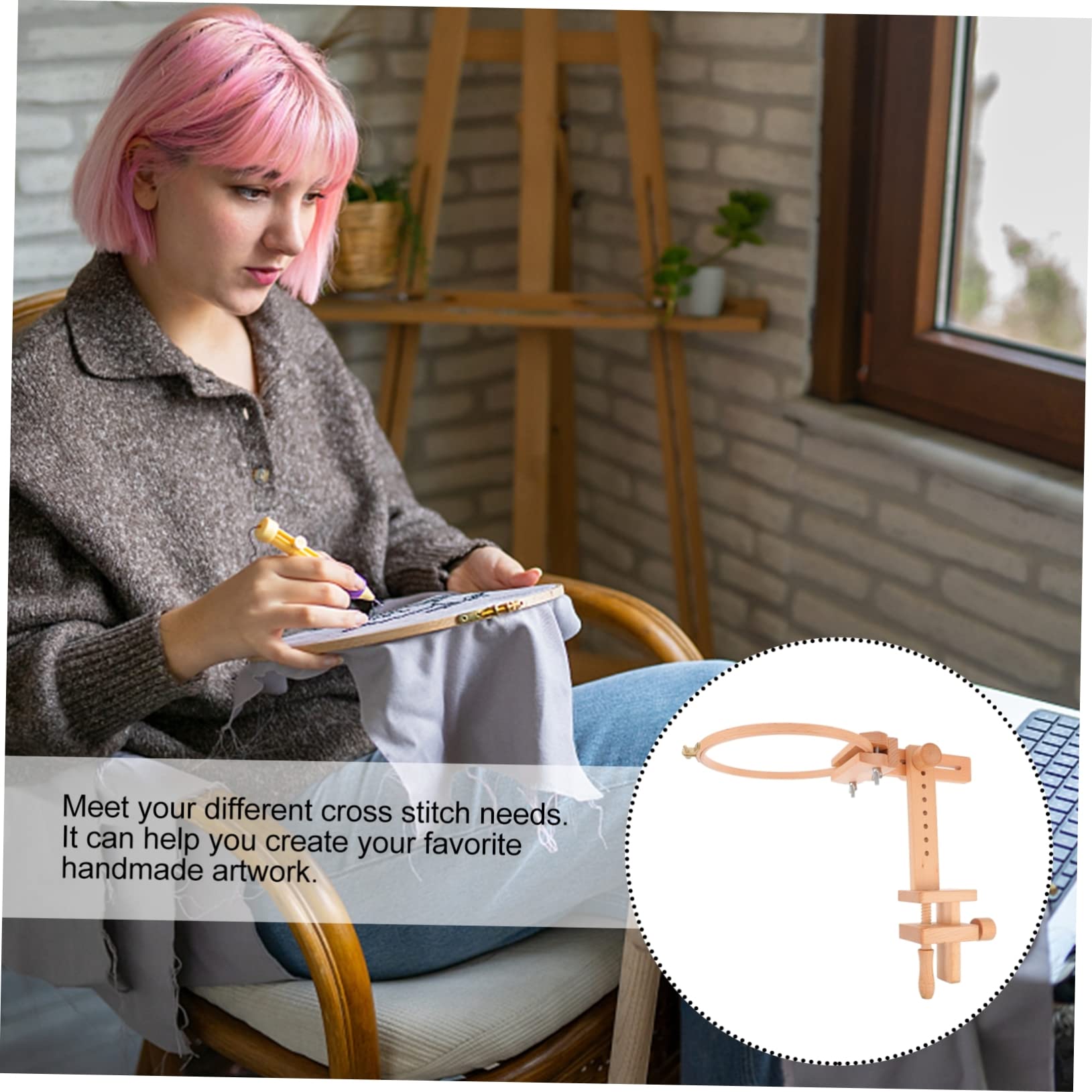 UTHCLO Bastidor de Bordado de Madera Ajustable para Mesa, Soporte Rotatorio 360° 20 Aros para Punto de Cruz, Herramienta Artesanal para Manualidades DIY para Aficionados y Principiantes