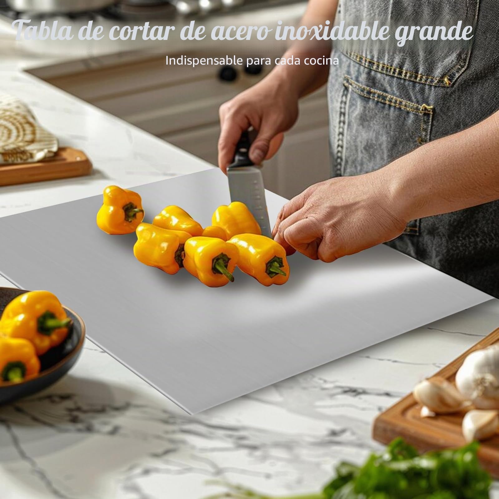 Tabla de cortar grande de acero inoxidable, 50 x 50 x 0,15 cm | tablas de cortar de doble cara tabla de corte antideslizante, encimera de cocina, para carne, frutas, verduras, pan