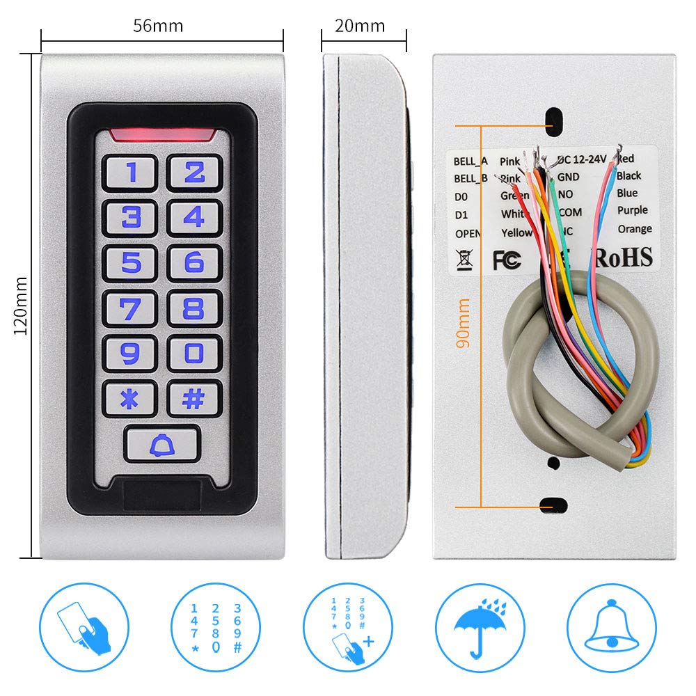 Tastiera di Controllo Accessi WG26 Autonoma con Custodia in Metallo Impermeabile IP68 per Esterni con Scheda RFID da 10 pezzi 125khz