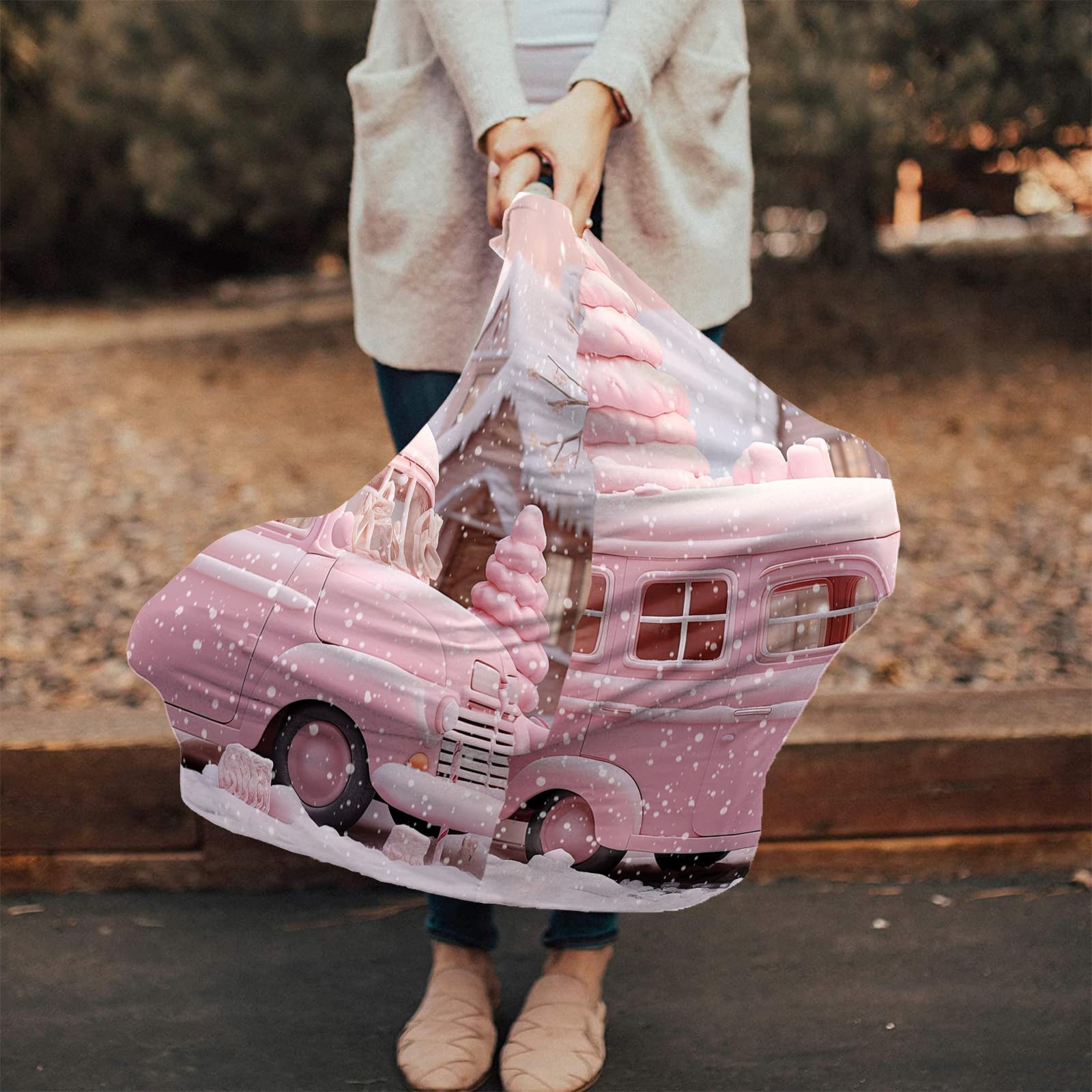 Nursing Cover for Breastfeeding Scarf, Merry Christmas Pink Car House Baby Car Covers Super Soft Multi Use for Canopy Shopping Cart Cover Blanket Stroller Cover