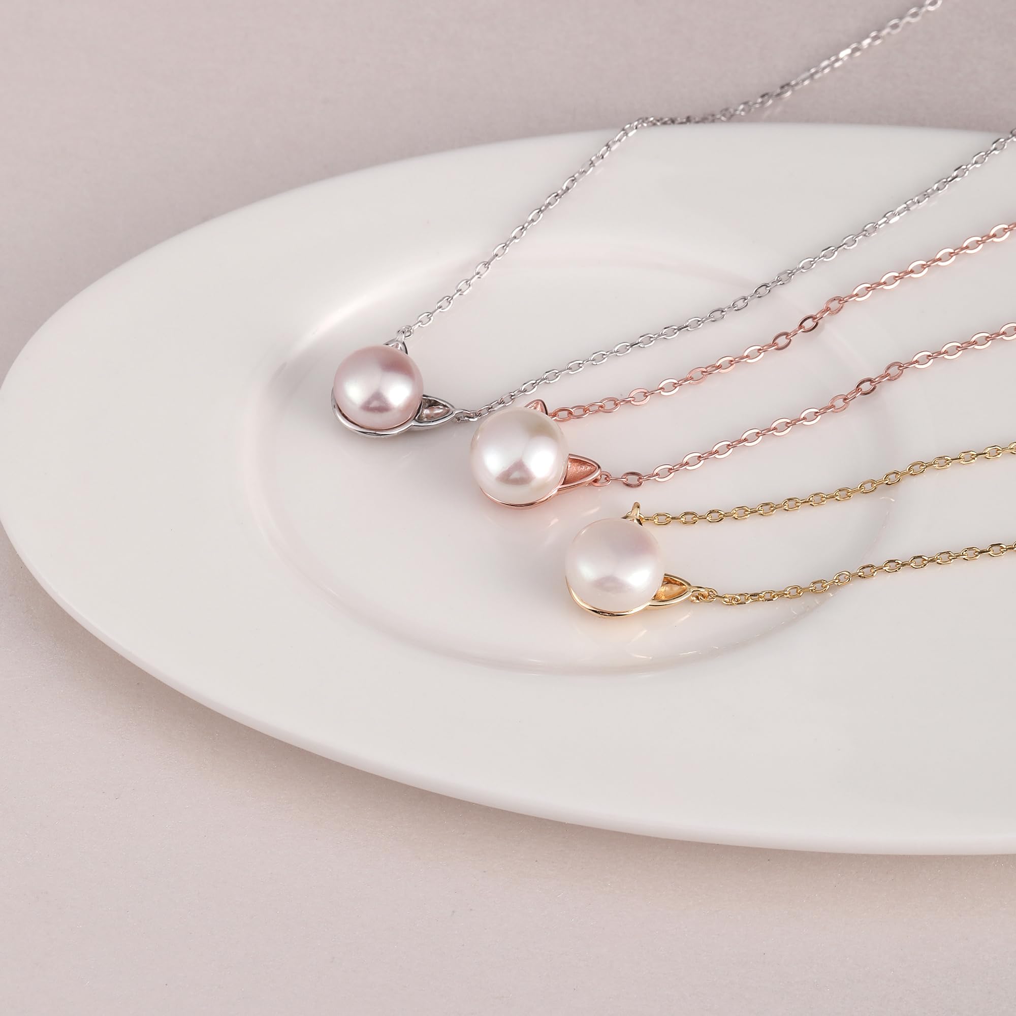 S.Leaf Collane a forma di gatto da donna, regalo per amanti dei gatti, da donna, regalo per amanti dei gatti, in argento, con ciondolo a forma di gatto con perle coltivate d'acqua dolce, collana con
