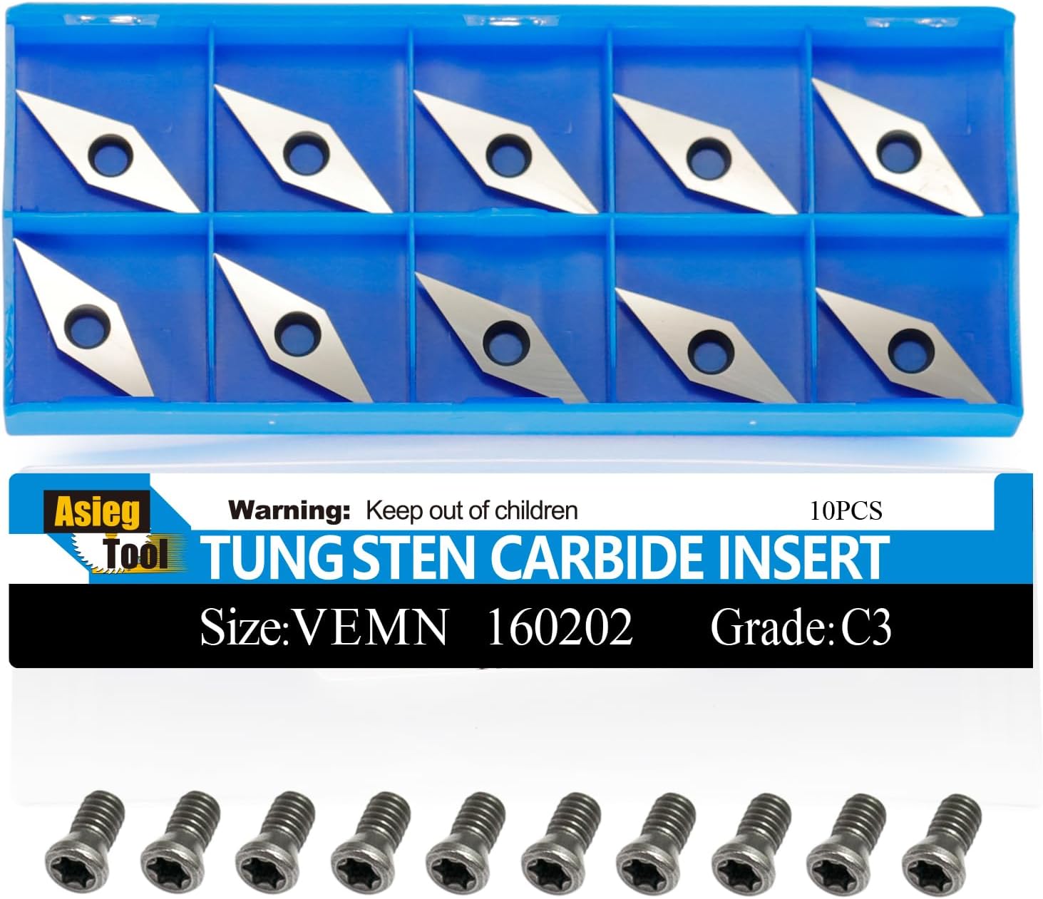Asieg Tool Diamond Tungsten Carbide Insert 32x10x2.5-30° Cutter Knives with Sharp Point fit for DIY Wood Lathe Turning Detailer Tools Kit or Woodworking Machine Tools Accessories 10pcs