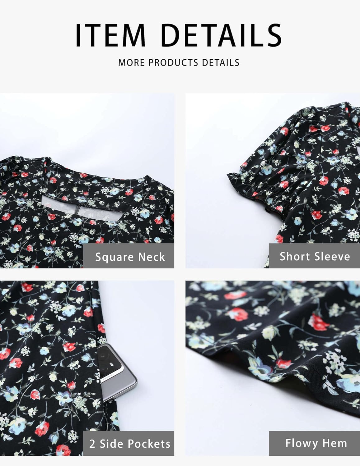 Womens Summer Casual T Shirt Dress Loose Floral Short Sleeve Pockets Beach Sundresses - Image 4