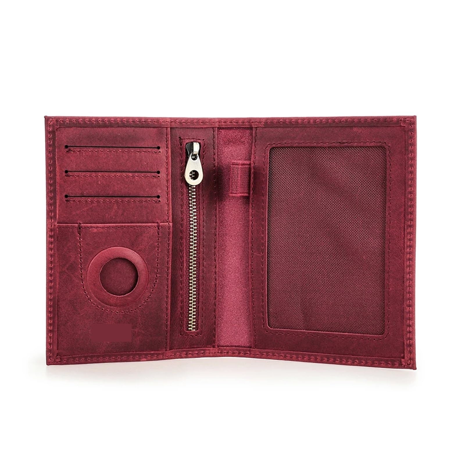 Portafoglio da viaggio portapassaporto in pelle con custodia Airtag, tasca portapenne, porta carte, copertina for passaporto(Red)