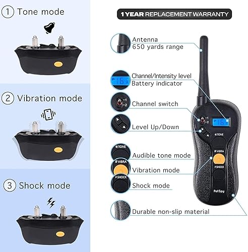 Vista 2 de PetSpy P620B Collar de choque de entrenamiento para perros para 2 perros con vibración, descarga eléctrica, pitido; entrenador remoto totalmente