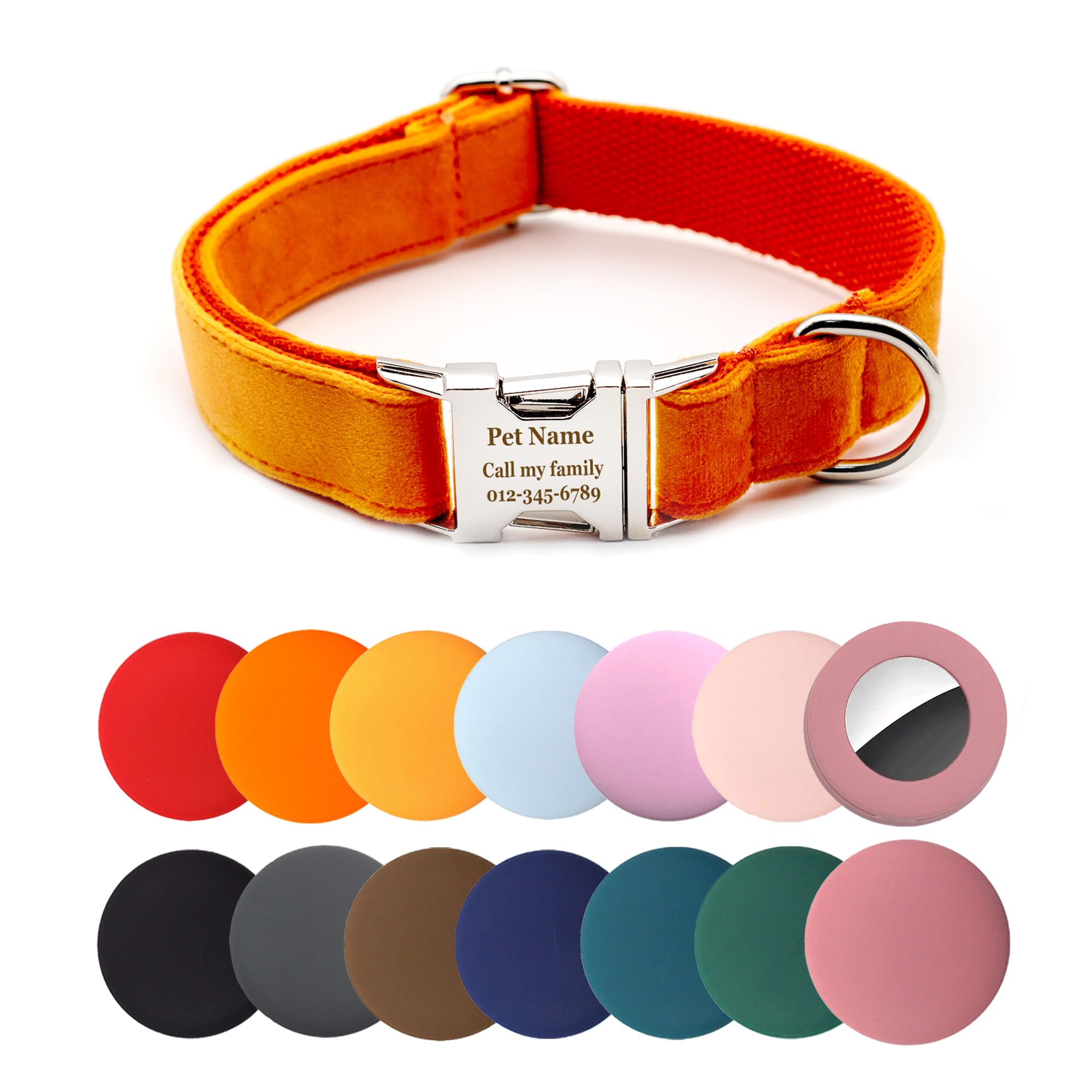 Personalized Dog Collar Thick Velvet (Orange)