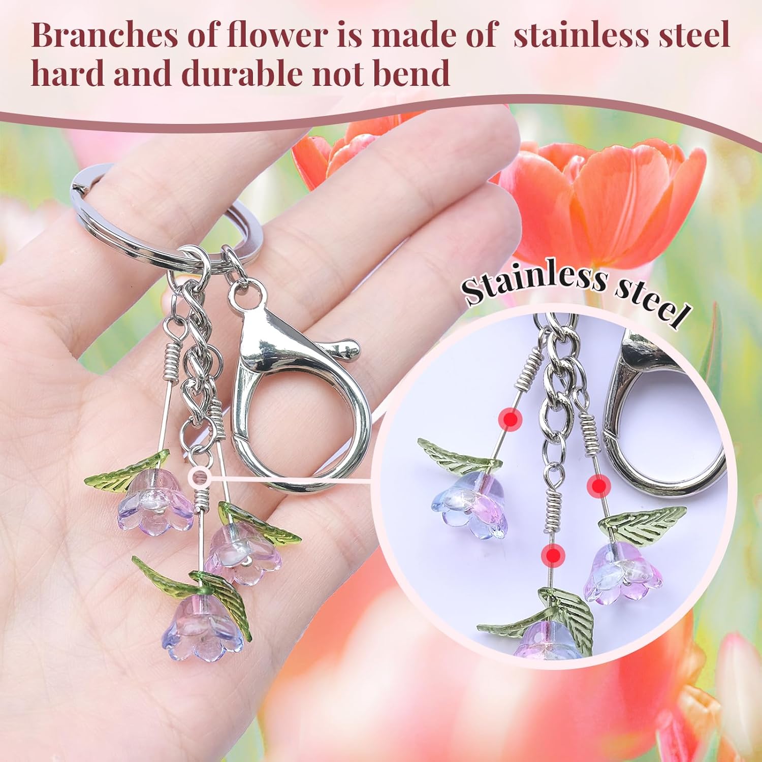 Trailing Tulip Flower Keychains for Women-Handmade,Bag Charms,Purse Charm,Mom Keychain Gifts for Mom Women Sister Her - Image 2