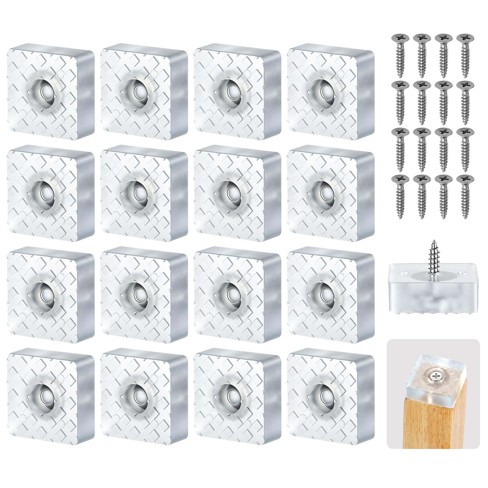 NUTKIT 16PCS Screw-On Rubber Feet, 30*30mm Non-Slip Furniture Feet(Clear​)